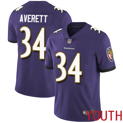 Baltimore Ravens Limited Purple Youth Anthony Averett Home Jersey NFL Football #34 Vapor Untouchable